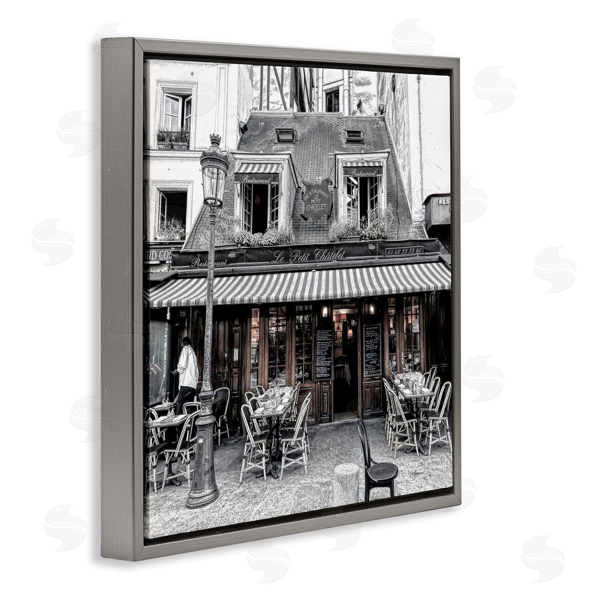 Graffitee Studios Sidewalk Café Bistro Gray Floating Frame Canvas Wall Art Print