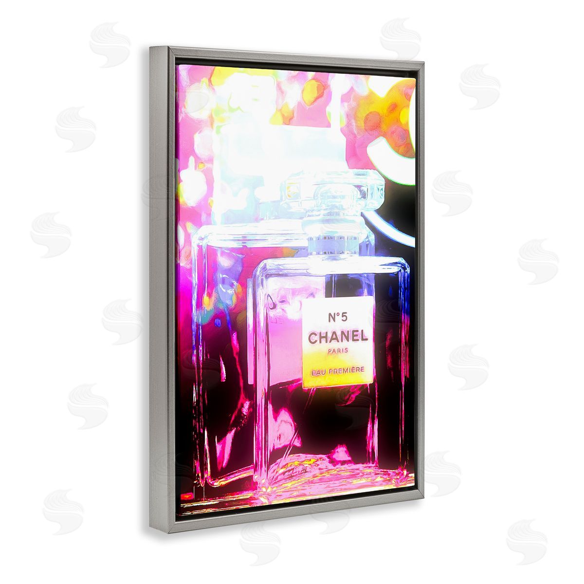 Pretty In Pink Perfume Grey Floating Frame Canvas Wall Art, Home Decor by Graffi*tee Studios