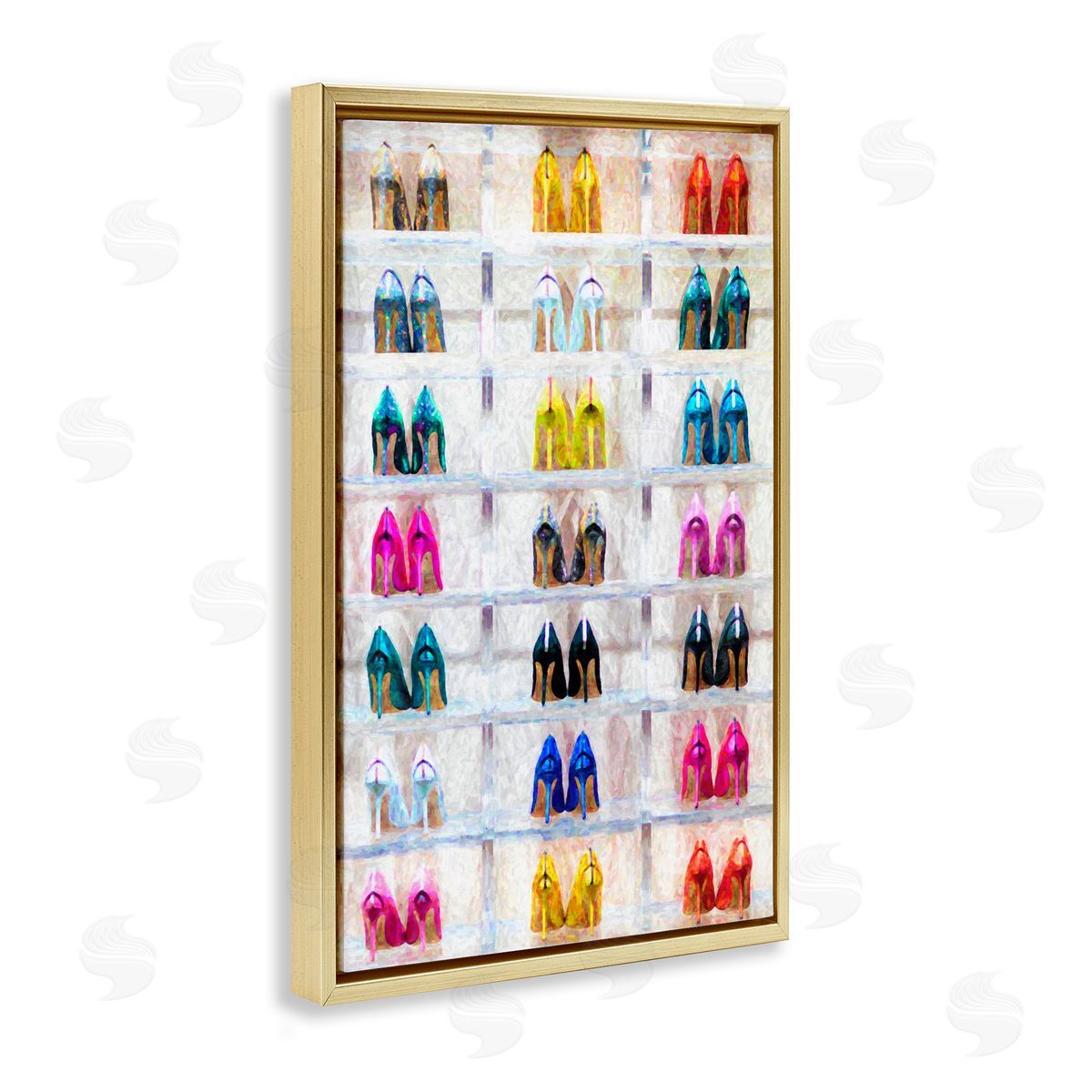 Arranged High Heels Gold Floating Frame Canvas Wall Art, Home Decor by Graffi*tee Studios