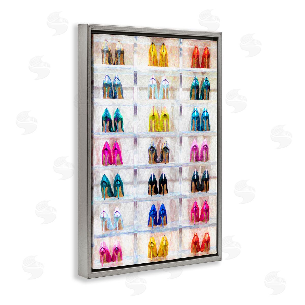 Arranged High Heels Grey Floating Frame Canvas Wall Art, Home Decor by Graffi*tee Studios