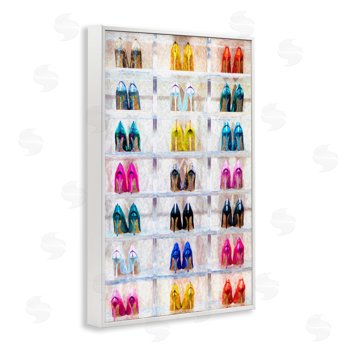 Arranged High Heels White Frame Print Wall Art, Home Decor by Graffi*tee Studios