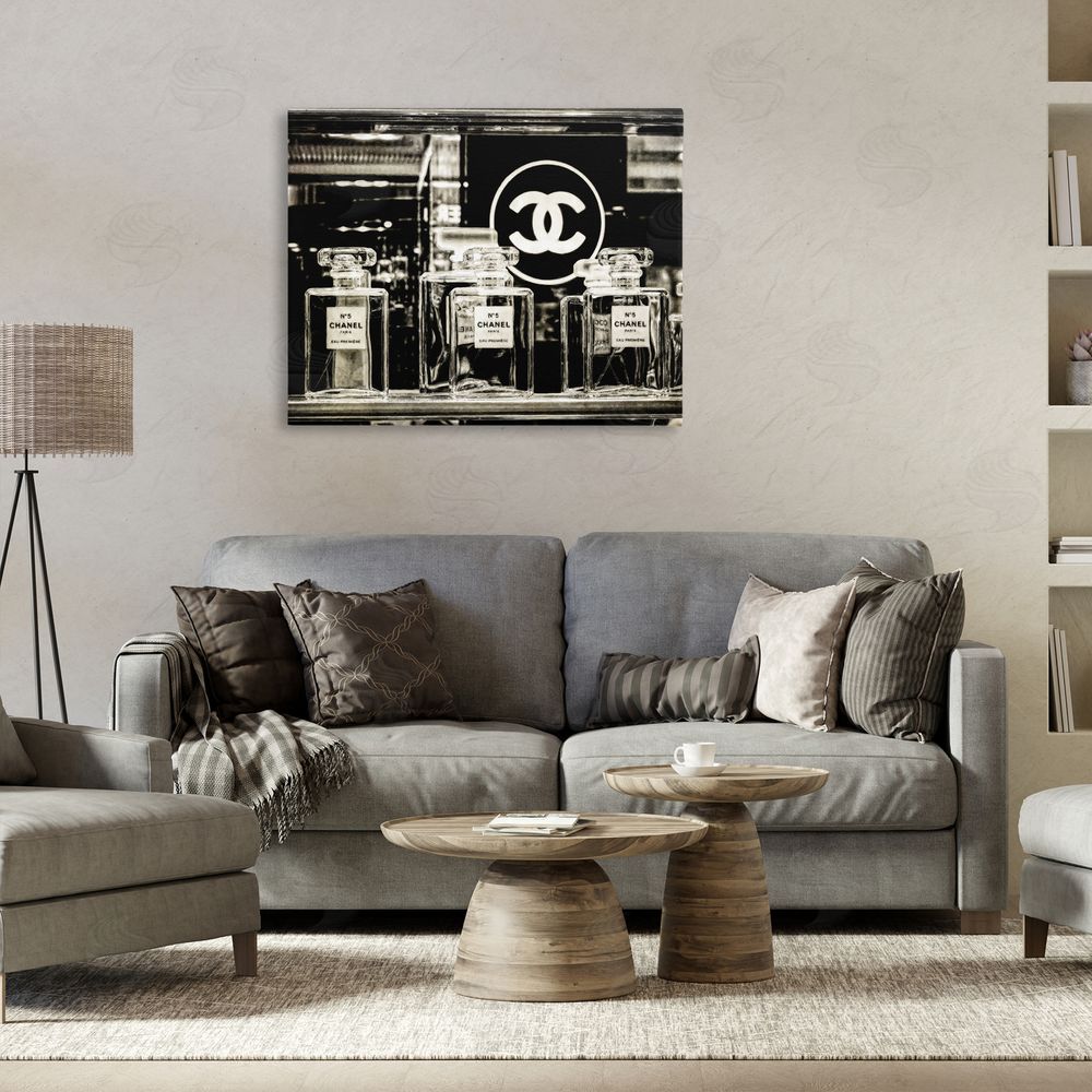 Graffitee Studios Monochrome Perfumes Display Canvas Wall Art Print in Room