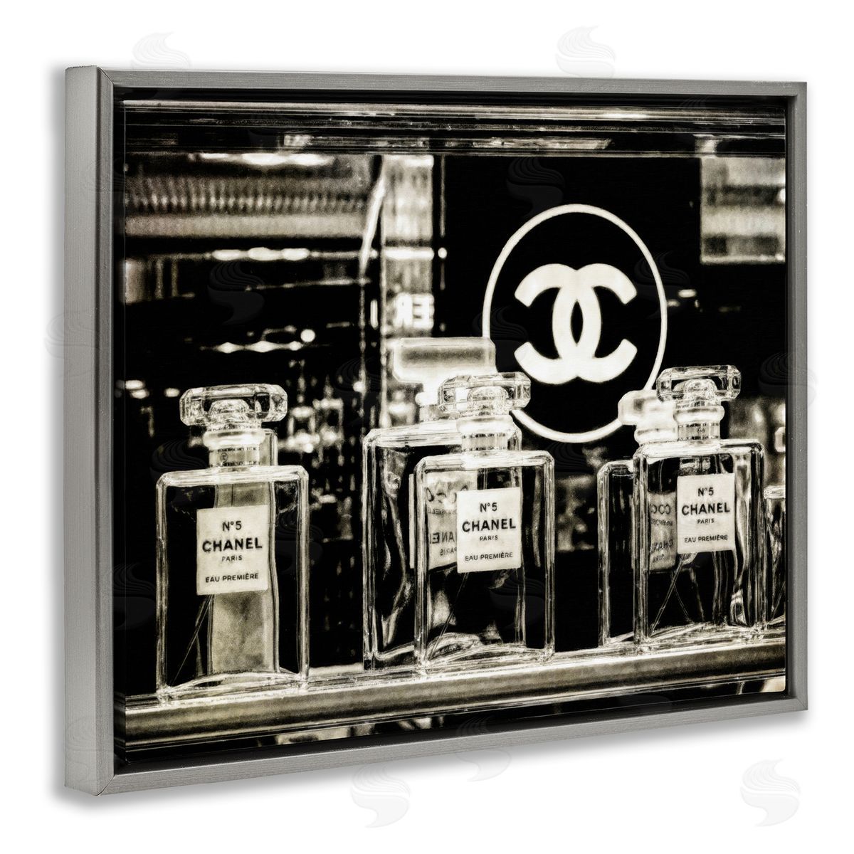 Graffitee Studios Monochrome Perfumes Display Gray Floating Frame Canvas Wall Art Print