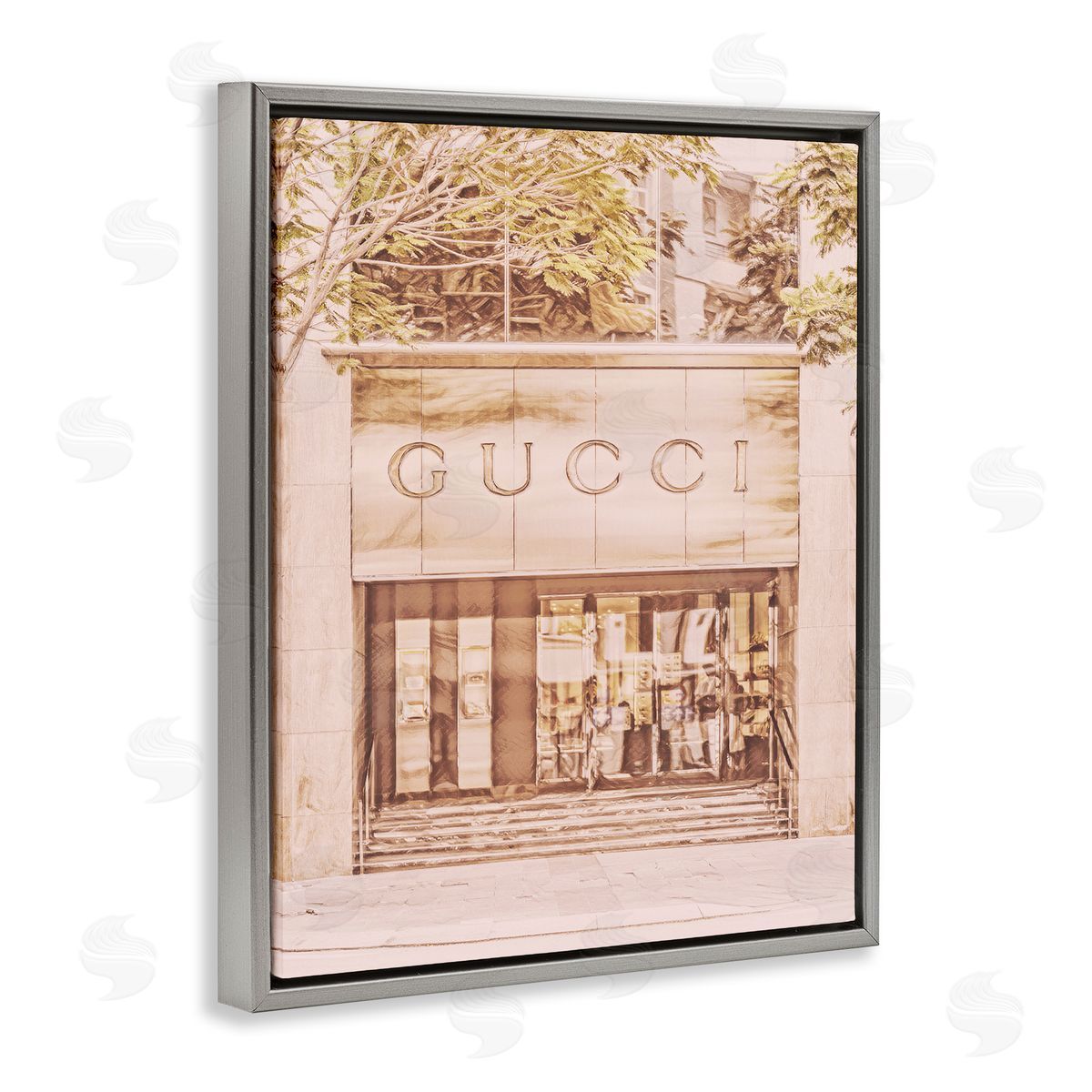 Pink Designer Storefront Grey Floating Frame Canvas Wall Art, Home Decor by Graffi*tee Studios
