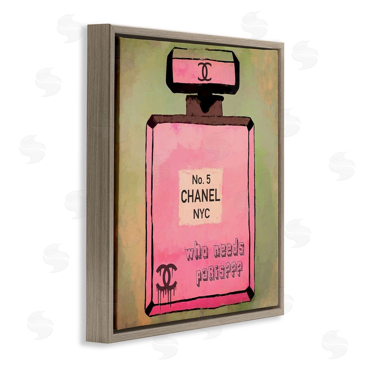 Graffitee Studios Who Needs Paris Glam Perfume Brown Floating Frame Canvas Wall Art Print