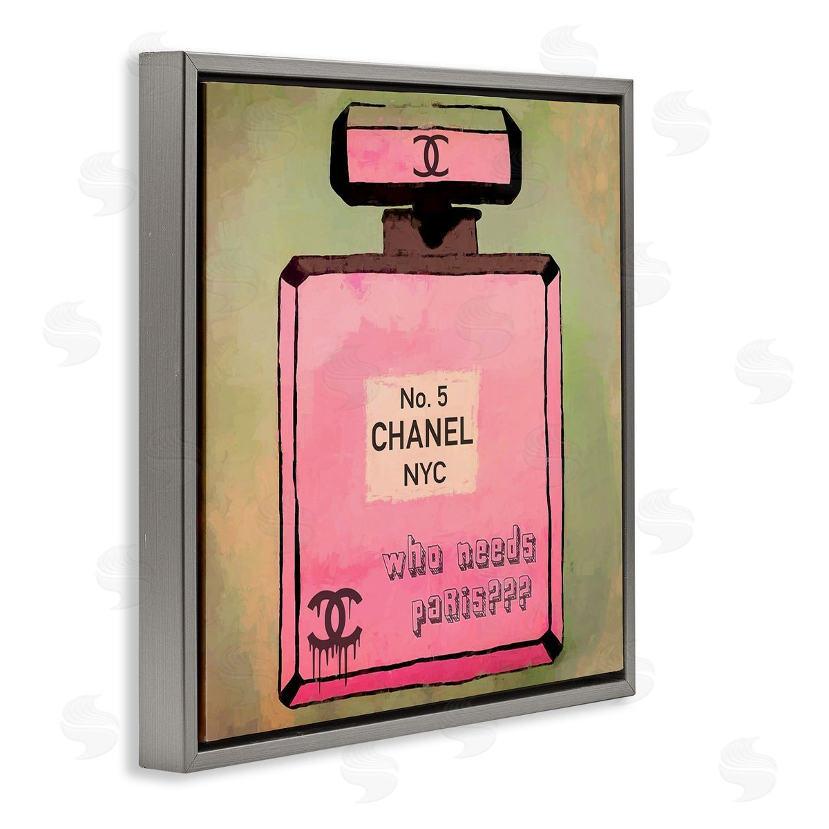 Graffitee Studios Who Needs Paris Glam Perfume Gray Floating Frame Canvas Wall Art Print