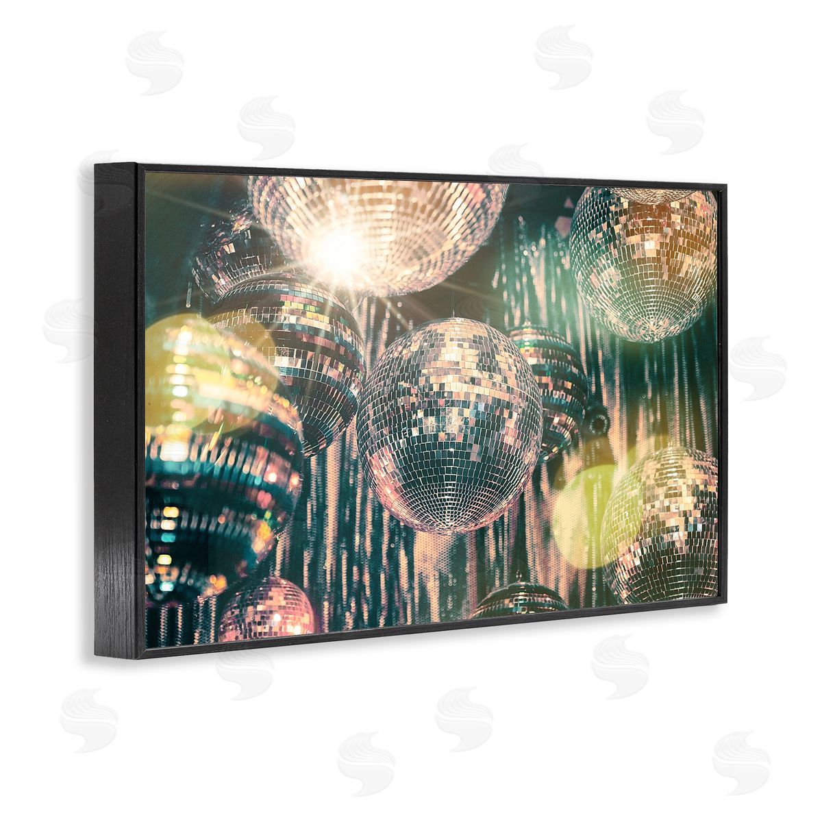 Disco Balls with Bokeh Black Frame Print Wall Art, Home Decor by Graffi*tee Studios