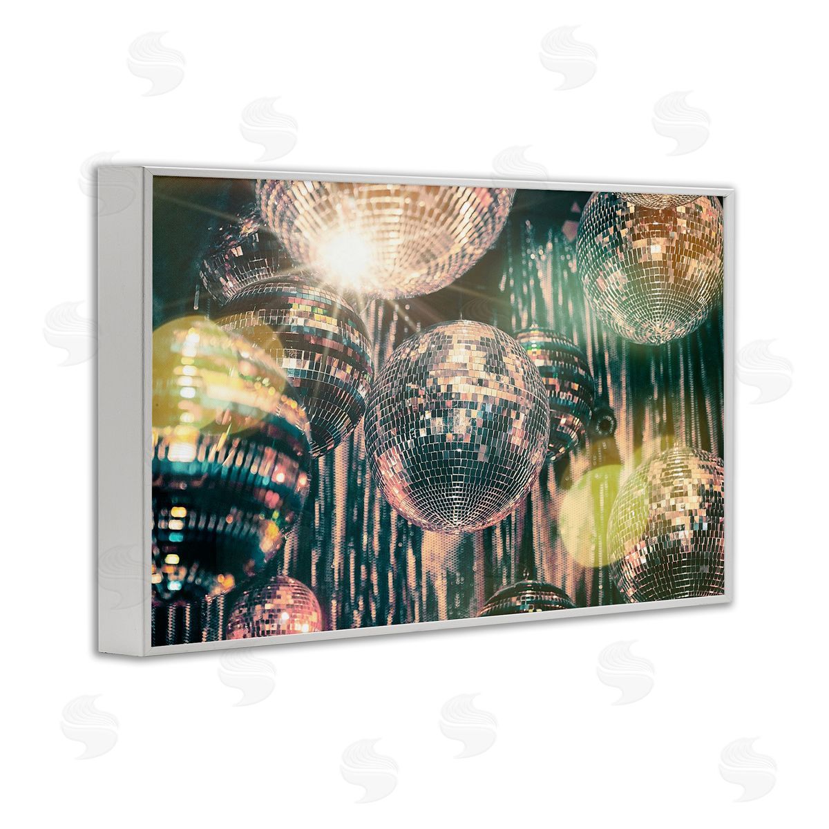 Disco Balls with Bokeh White Frame Print Wall Art, Home Decor by Graffi*tee Studios