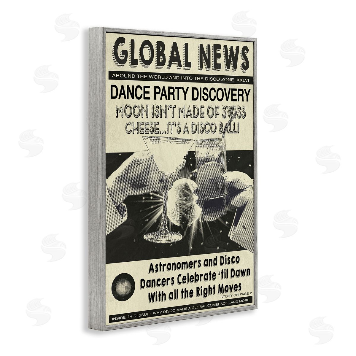 Vintage Disco News Article Grey Frame Print Wall Art, Home Decor by Graffi*tee Studios