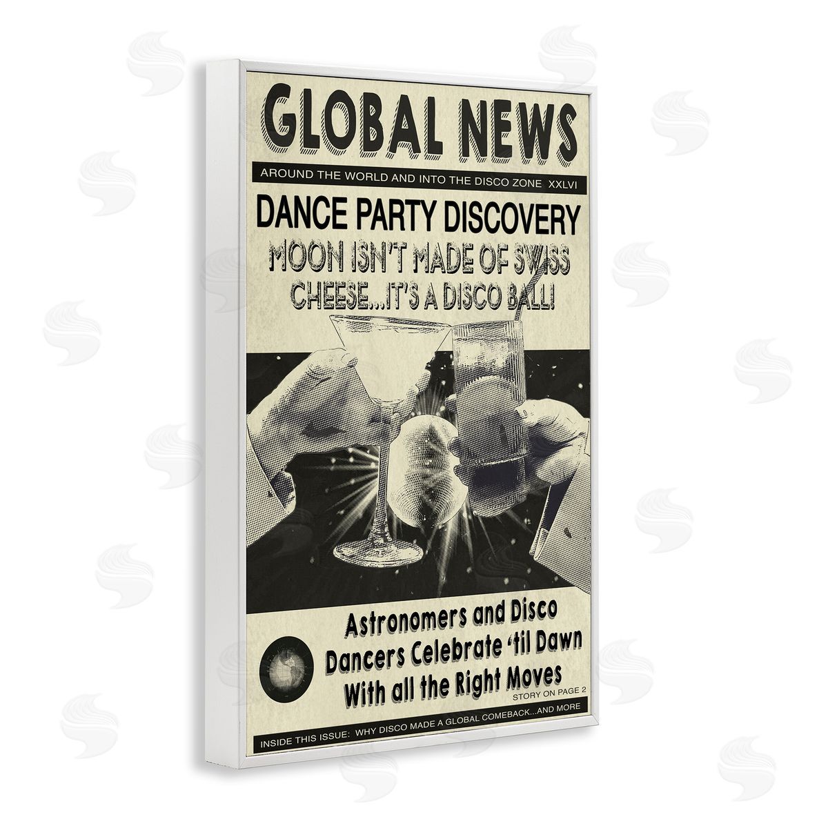 Vintage Disco News Article White Frame Print Wall Art, Home Decor by Graffi*tee Studios