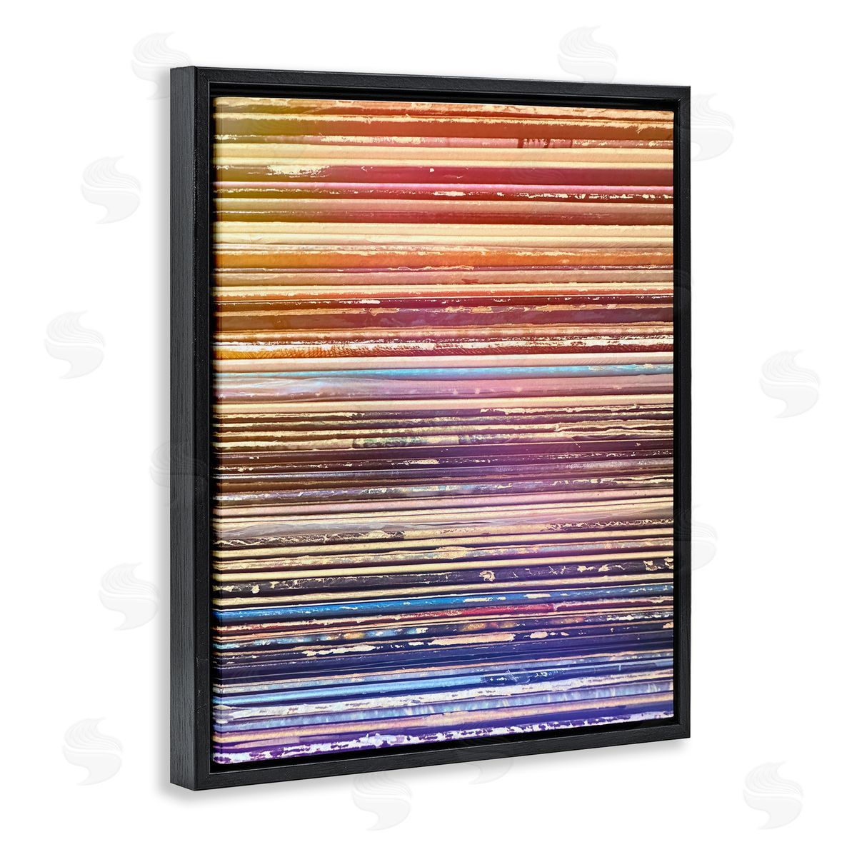 Music Album Record Edges Black Floating Frame Canvas Wall Art, Home Decor by Graffi*tee Studios