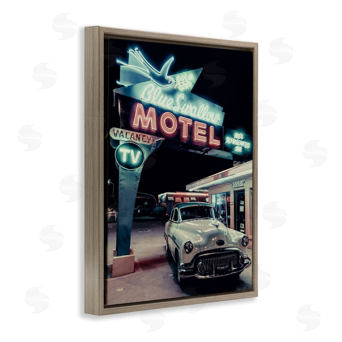 Vintage Motel Getaway Car Brown Floating Frame Canvas Wall Art, Home Decor by Graffi*tee Studios