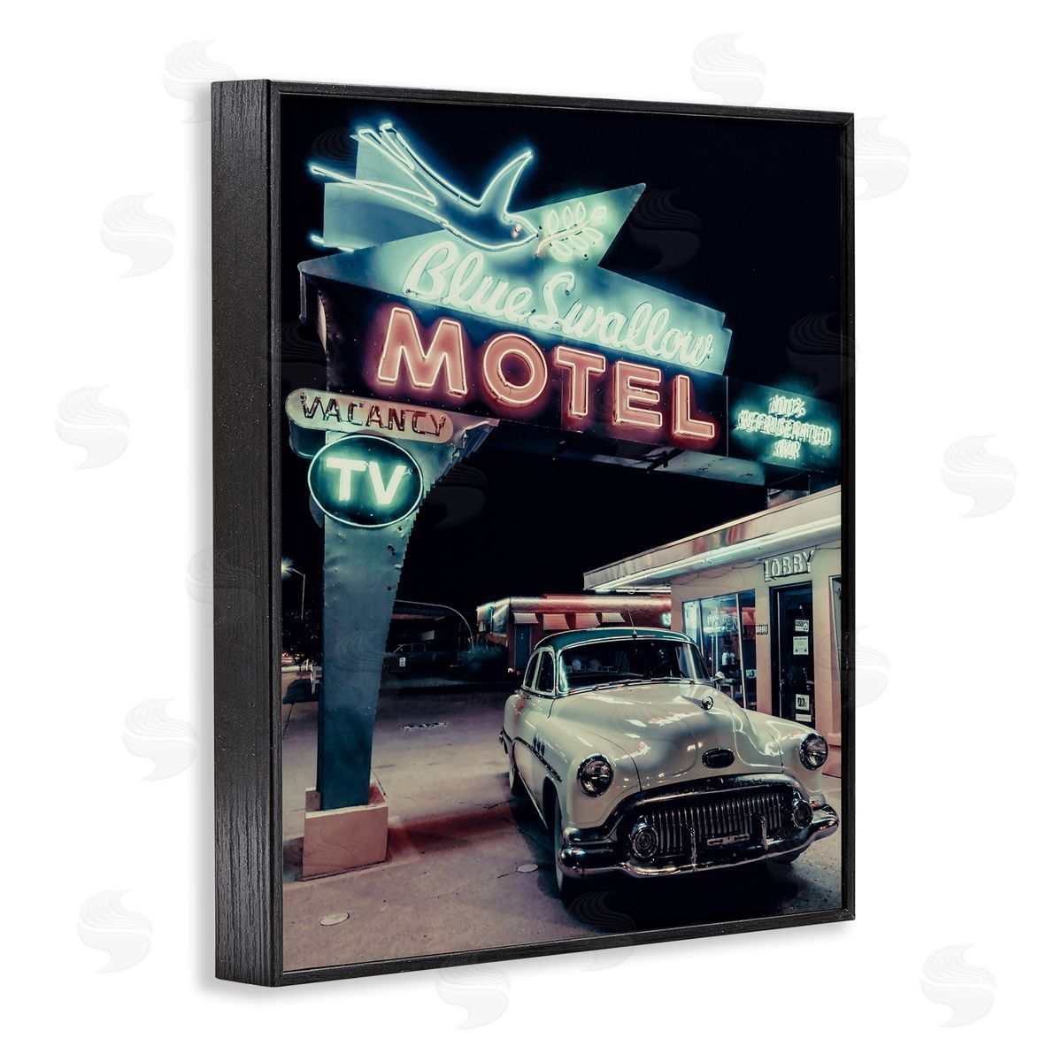 Vintage Motel Getaway Car Black Frame Print Wall Art, Home Decor by Graffi*tee Studios