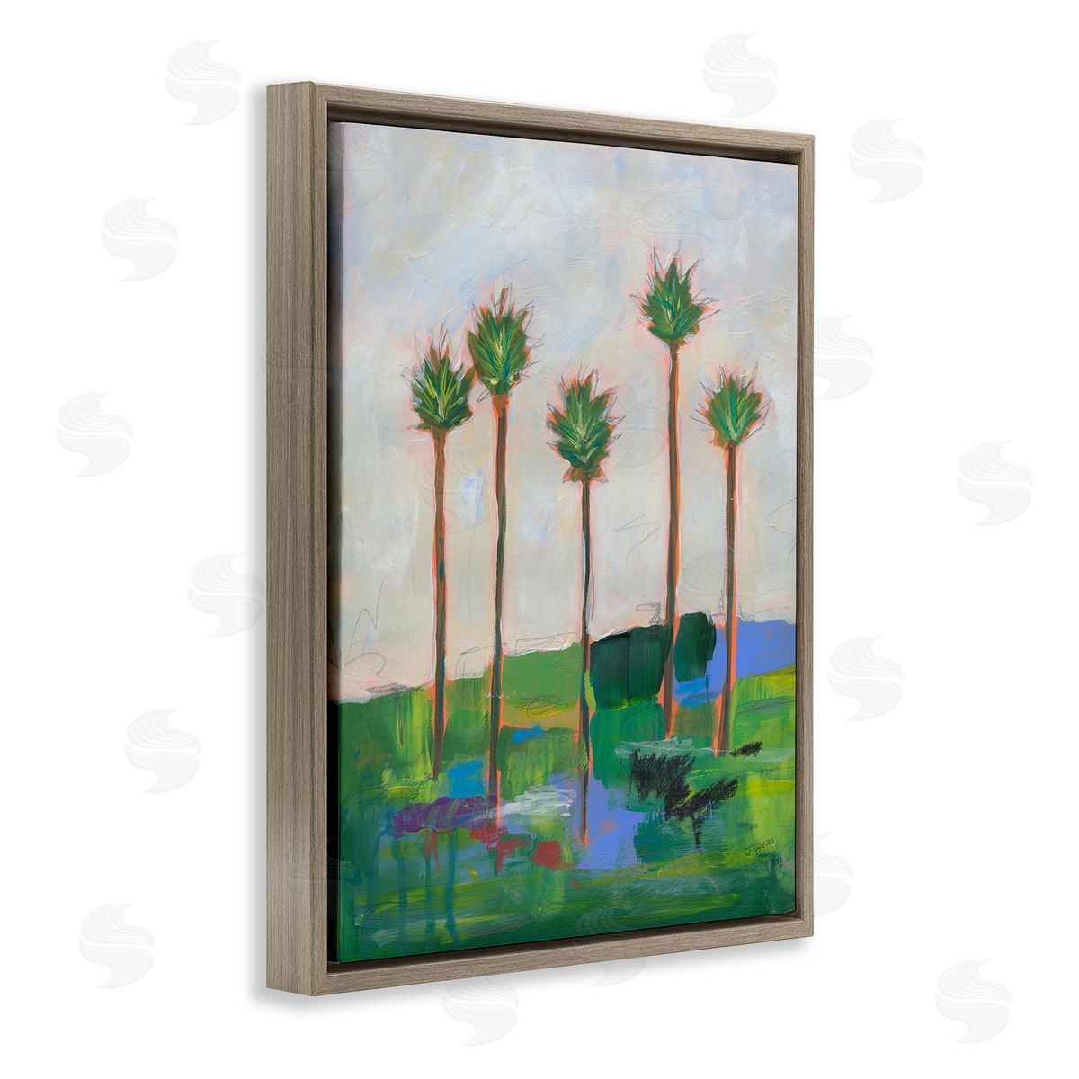 Tall Palms Impression Brown Floating Frame Canvas Wall Art, Home Decor by Jan Weiss
