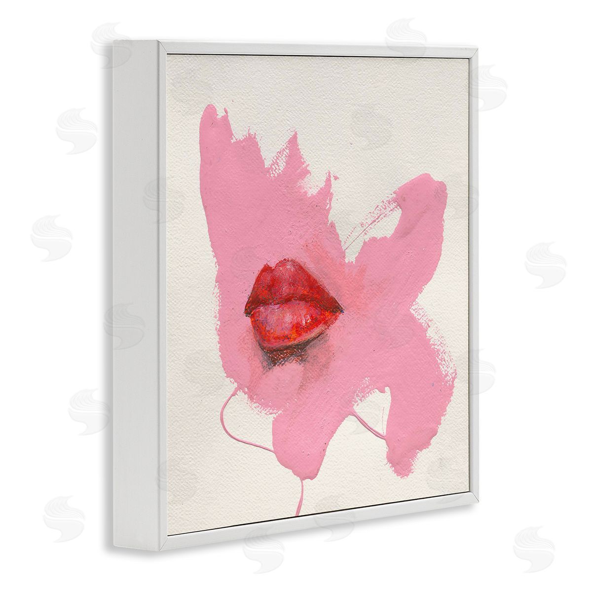 Red Lips on Pink White Frame Print Wall Art, Home Decor by Daniel Houston
