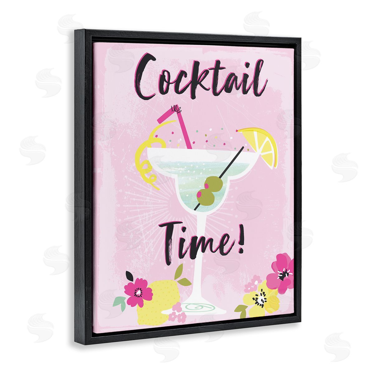 Pink Cocktail Time Black Floating Frame Canvas Wall Art, Home Decor by Angela Nickeas