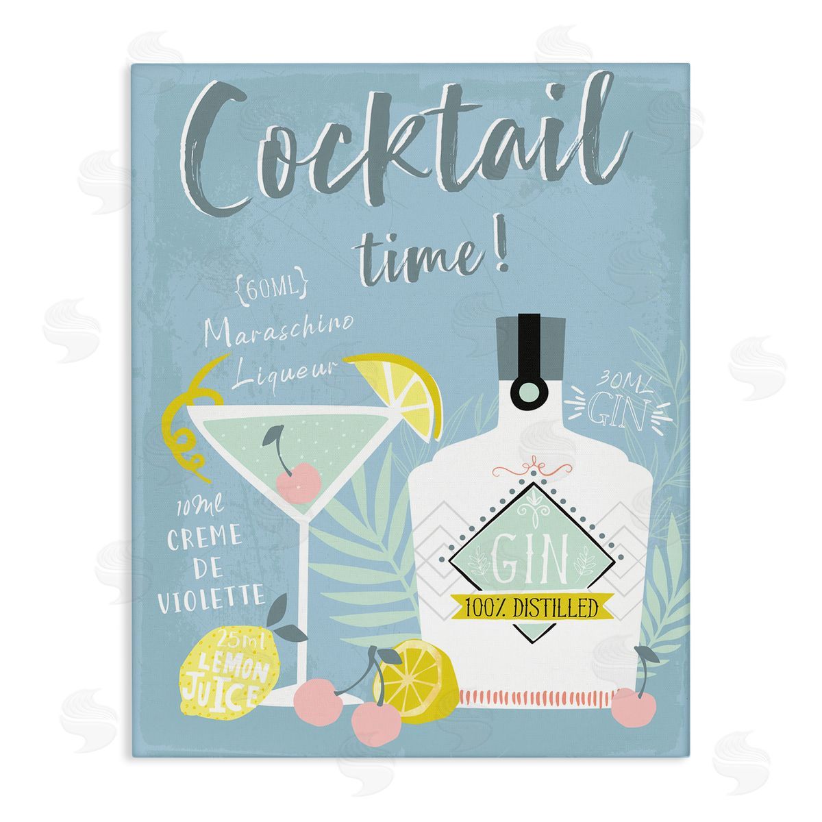 Cocktail Time Gin Recipe Canvas Wall Art, Home Decor by Angela Nickeas