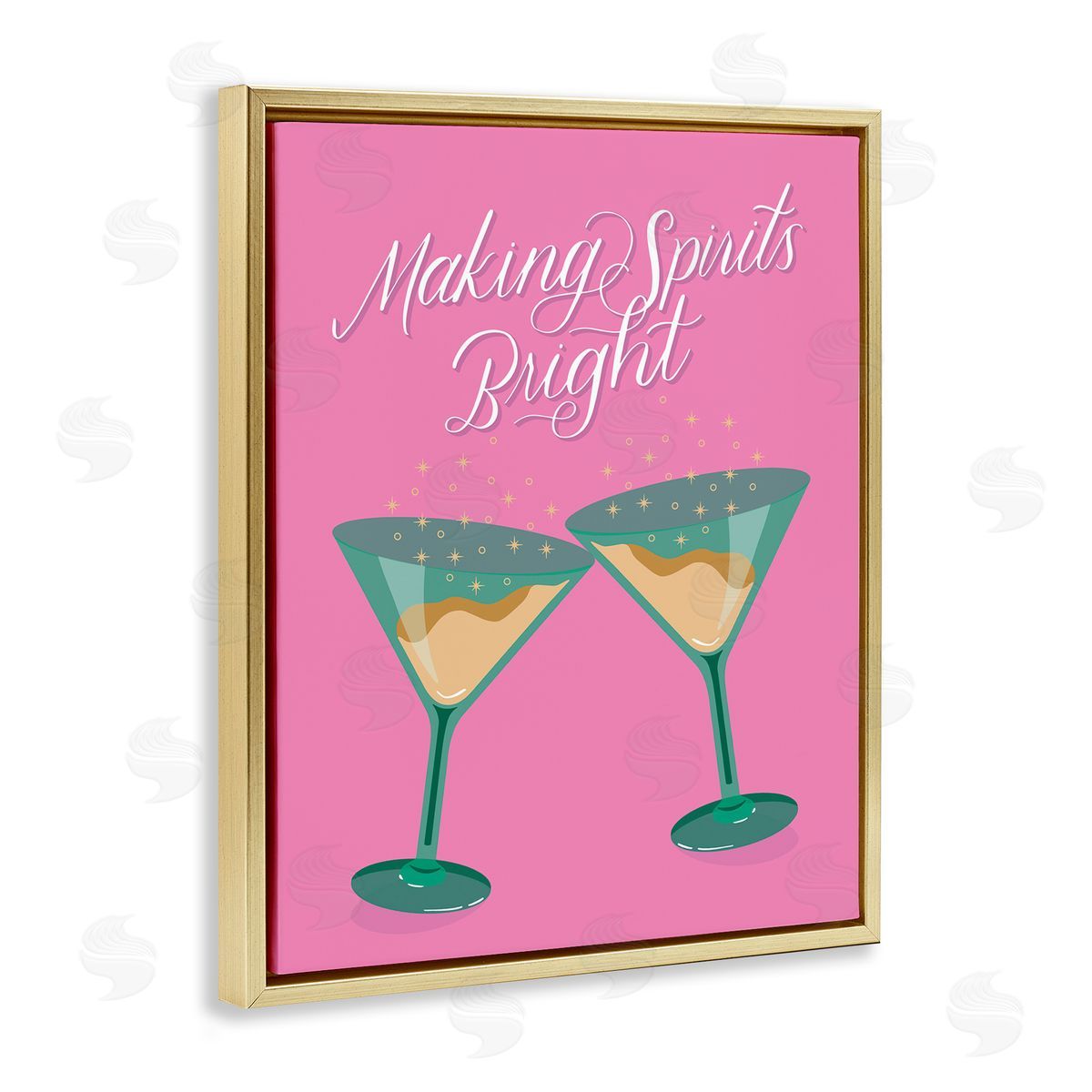 Making Spirits Bright Cocktails Gold Floating Frame Canvas Wall Art, Home Decor by Hey Bre! Creative Studio
