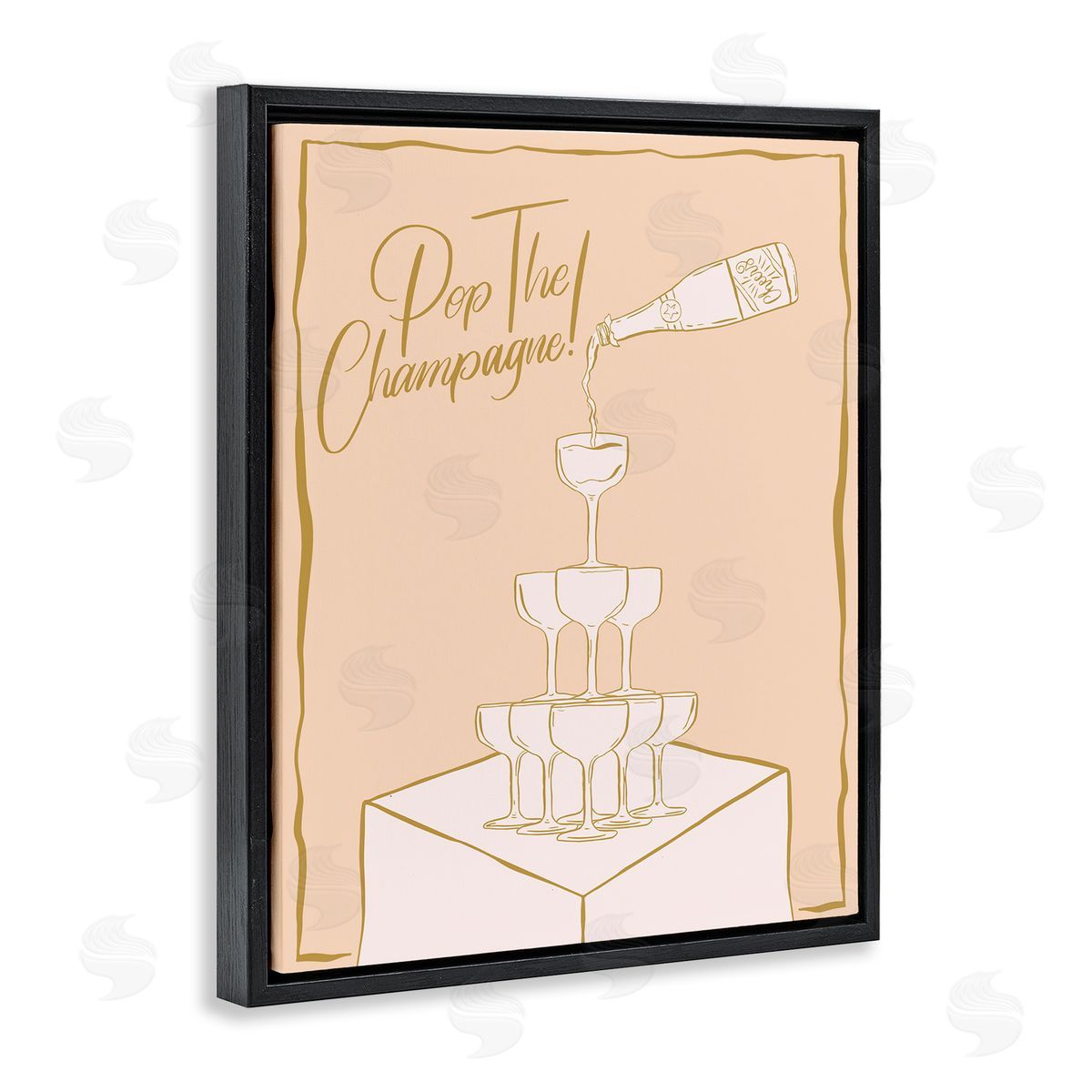Pop The Champagne Phrase Black Floating Frame Canvas Wall Art, Home Decor by Hey Bre! Creative Studio