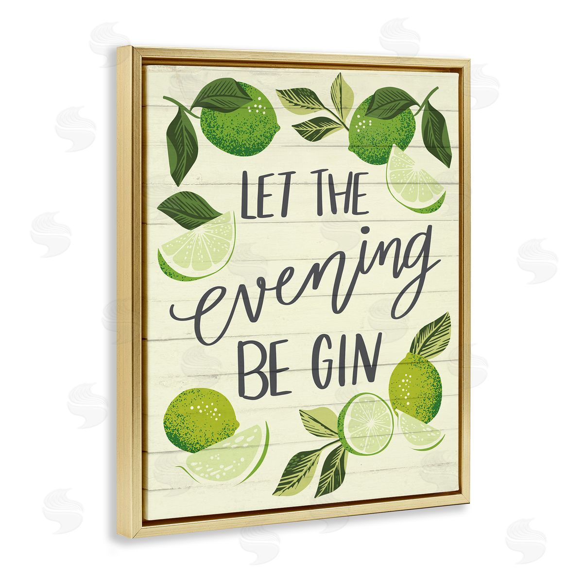 Let Evening Be Gin Gold Floating Frame Canvas Wall Art, Home Decor by Caroline Alfreds