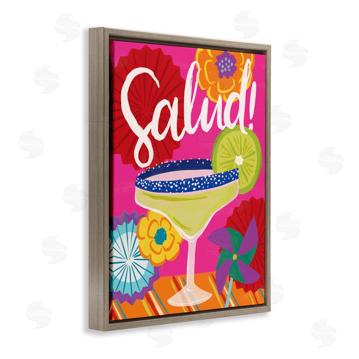 Salud Margarita Drink Brown Floating Frame Canvas Wall Art, Home Decor by Deborah Curiel