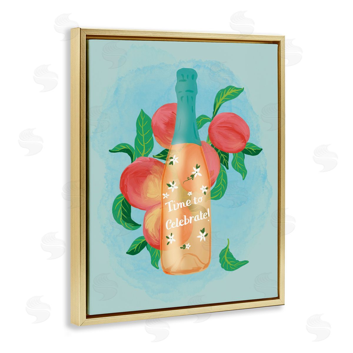 Champagne with Budding Blooms Gold Floating Frame Canvas Wall Art, Home Decor by Be Ni La