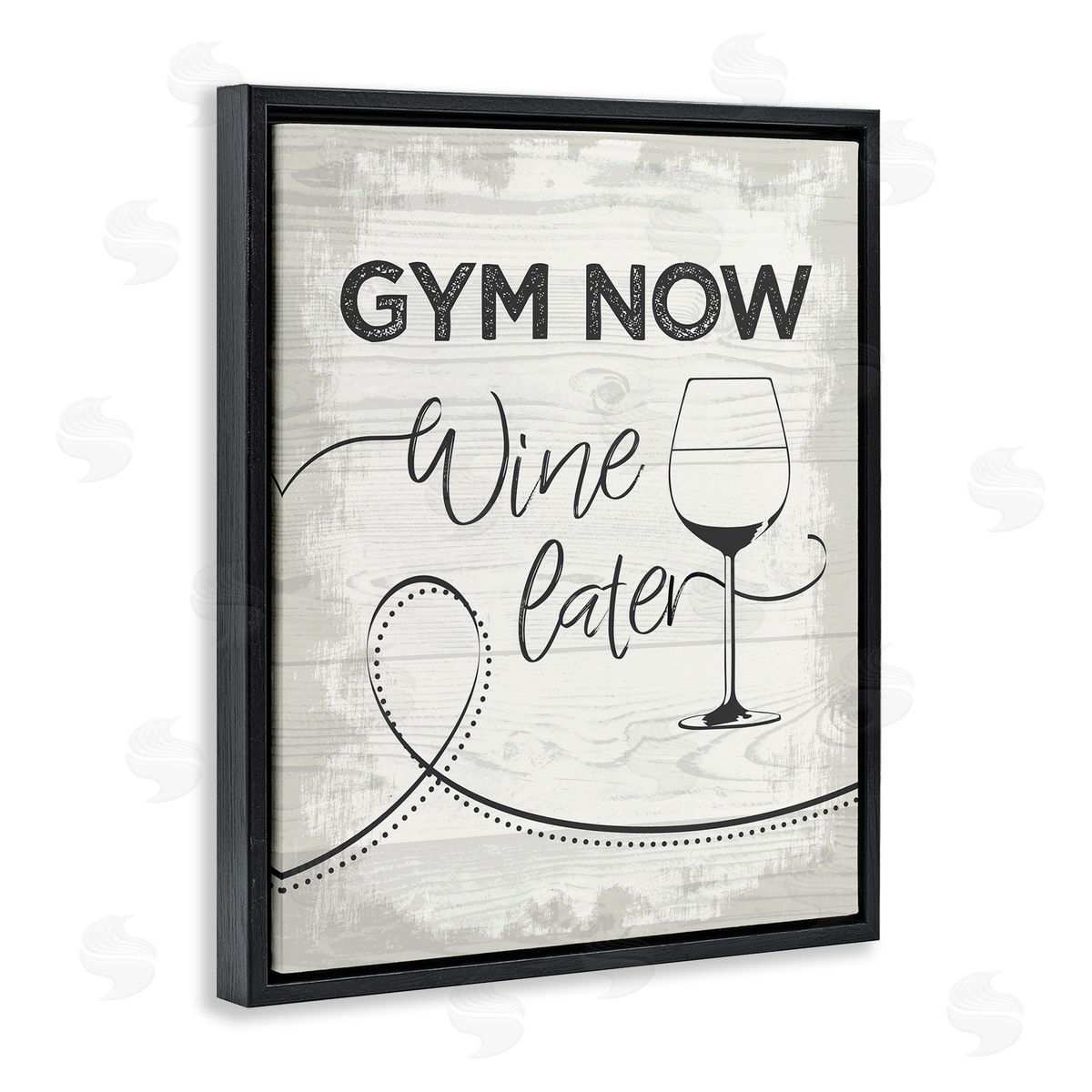 Gym Now Wine Later Black Floating Frame Canvas Wall Art, Home Decor by Jennifer Ellory