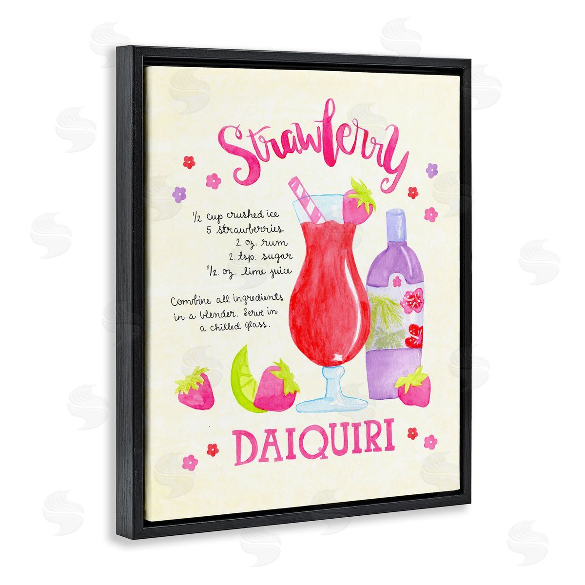 Strawberry Daiquiri Recipe Black Floating Frame Canvas Wall Art, Home Decor by Jessica Weifle
