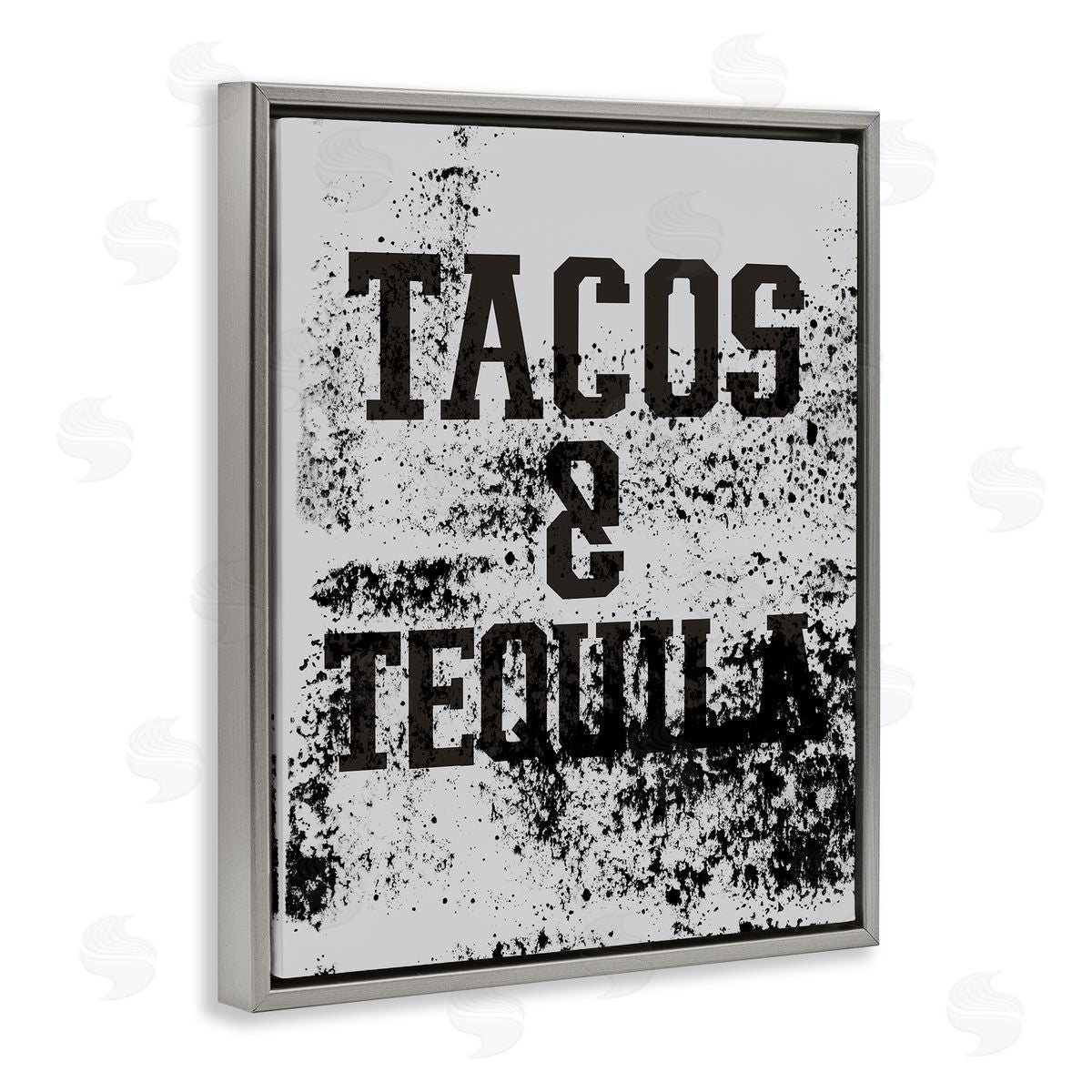 Tacos & Tequila with Splatter Grey Floating Frame Canvas Wall Art, Home Decor by Jessica Weifle
