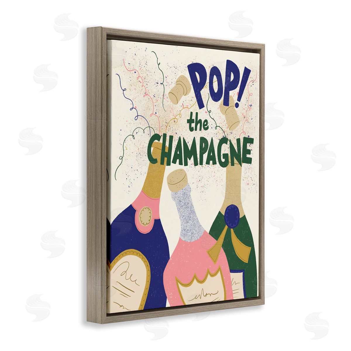Pop The Champagne Celebrate Brown Floating Frame Canvas Wall Art, Home Decor by Kristina Hultkrantz
