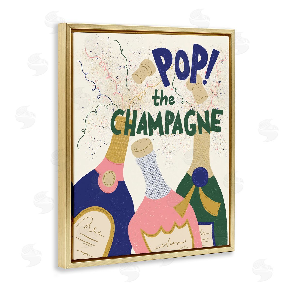 Pop The Champagne Celebrate Gold Floating Frame Canvas Wall Art, Home Decor by Kristina Hultkrantz
