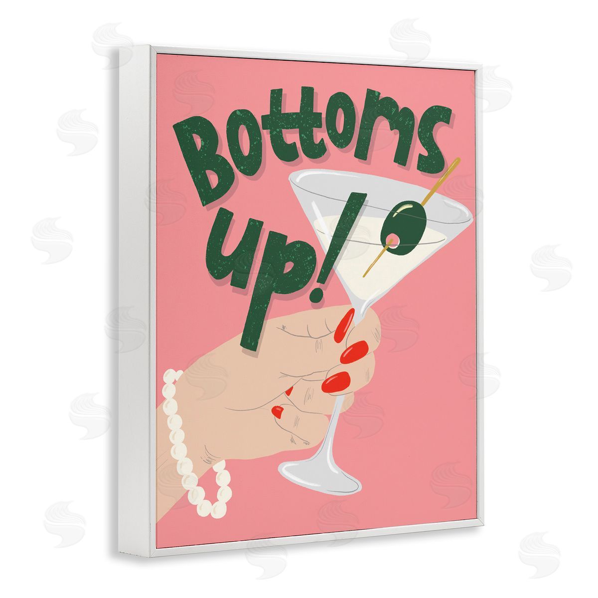 Bottoms Up with Martini White Frame Print Wall Art, Home Decor by Kristina Hultkrantz