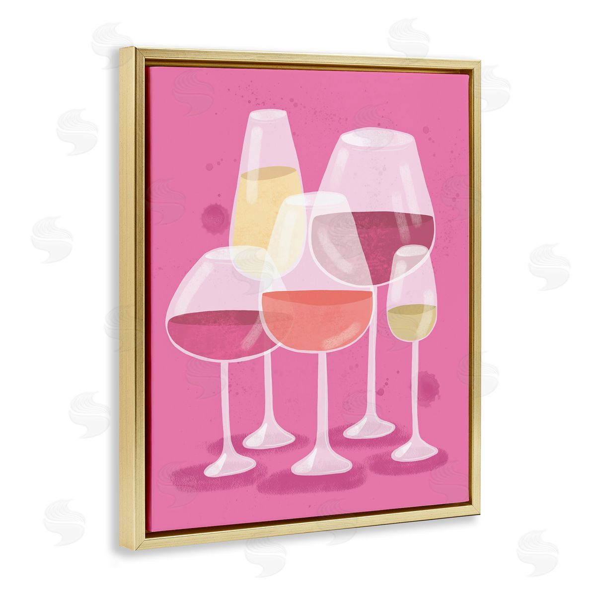 Varied Wine Glasses Gold Floating Frame Canvas Wall Art, Home Decor by Kristina Hultkrantz