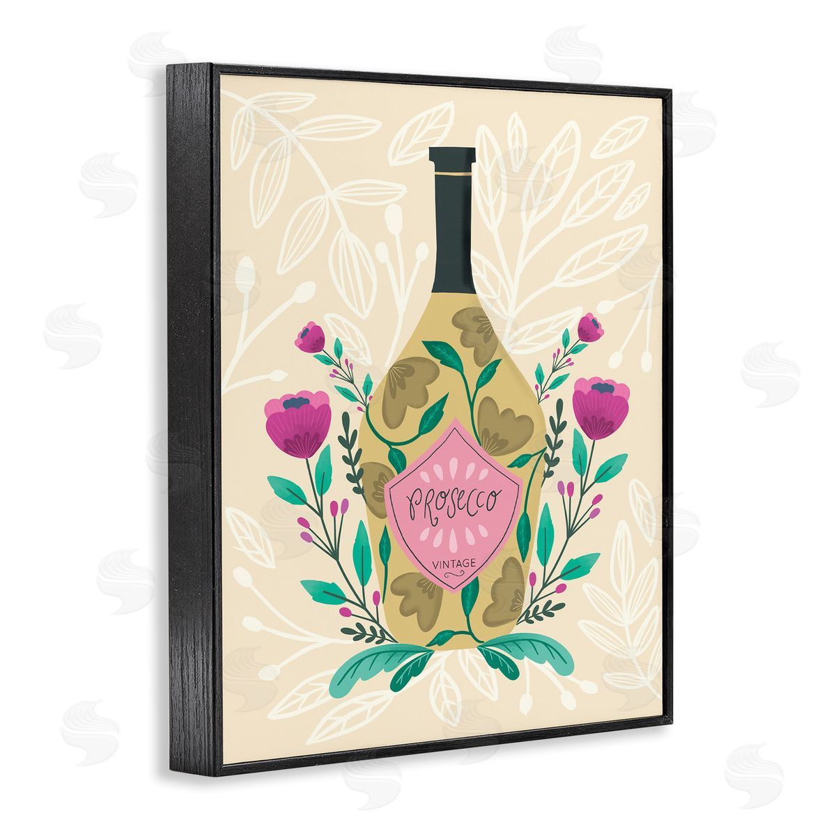 Chic Floral Alcohol Bottle Black Frame Print Wall Art, Home Decor by Louise Allen Designs
