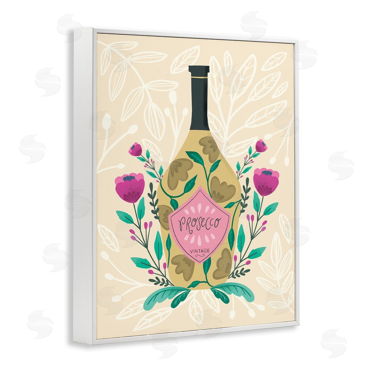 Chic Floral Alcohol Bottle White Frame Print Wall Art, Home Decor by Louise Allen Designs