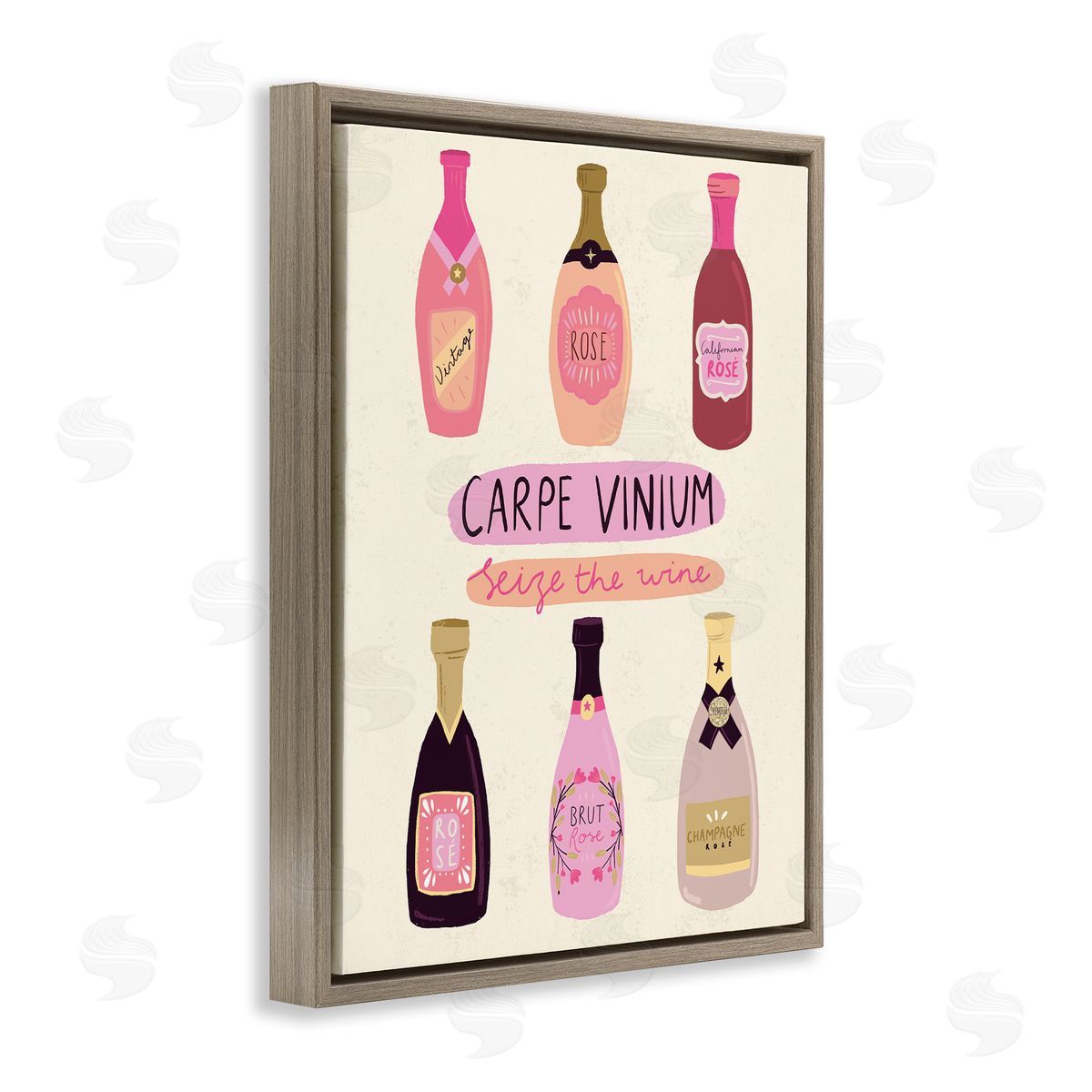 Carpe Vinium Seize the Wine Brown Floating Frame Canvas Wall Art, Home Decor by Louise Allen Designs