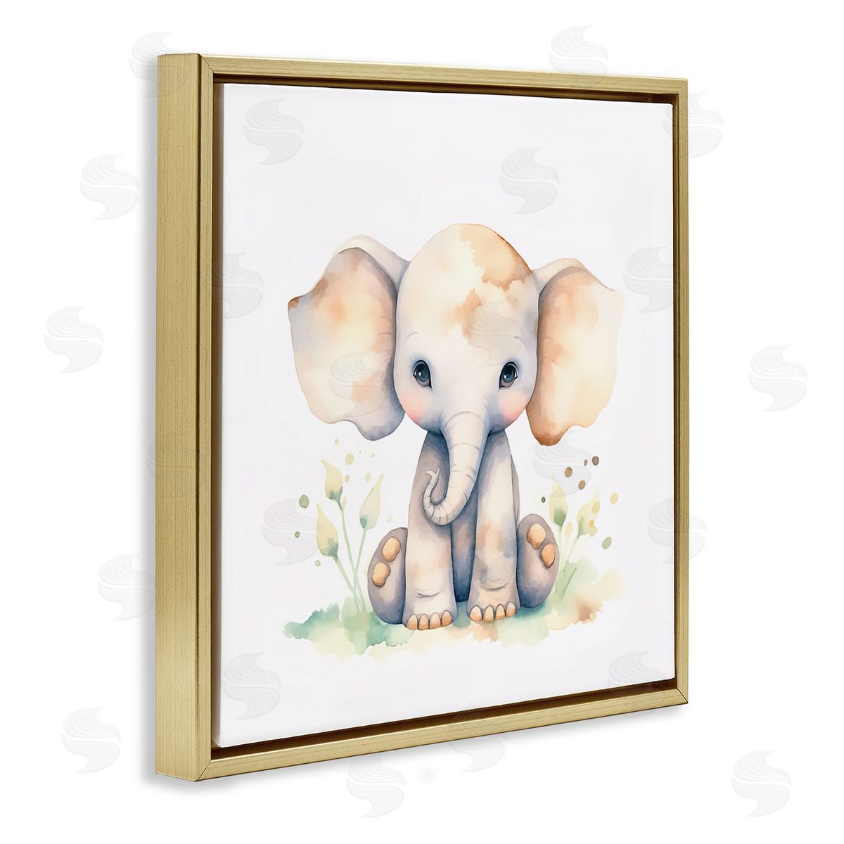 Andrea Haase Sitting Baby Elephant Gold Floating Frame Canvas Wall Art Print