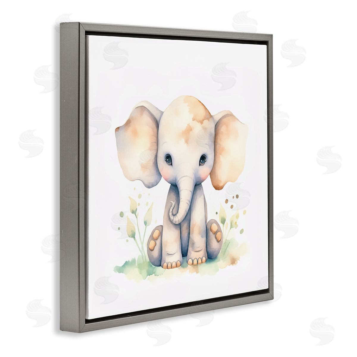 Andrea Haase Sitting Baby Elephant Gray Floating Frame Canvas Wall Art Print