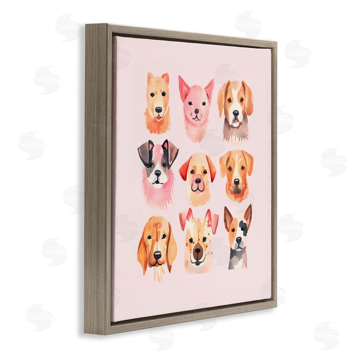 Andrea Haase Whimsy Dog Parade Brown Floating Frame Canvas Wall Art Print