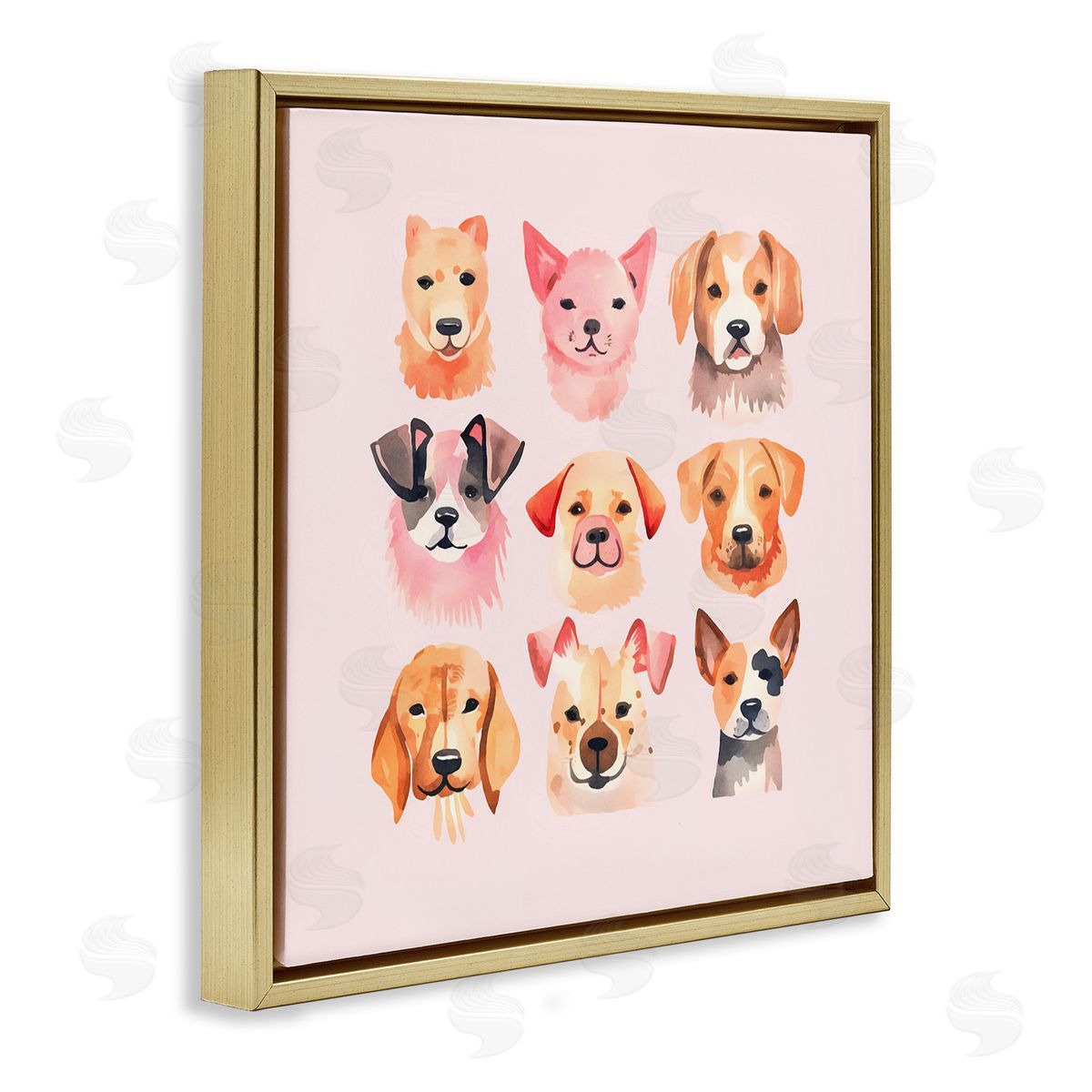 Andrea Haase Whimsy Dog Parade Gold Floating Frame Canvas Wall Art Print