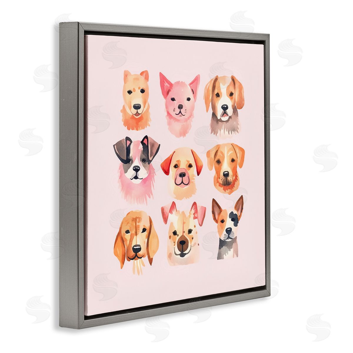 Andrea Haase Whimsy Dog Parade Gray Floating Frame Canvas Wall Art Print