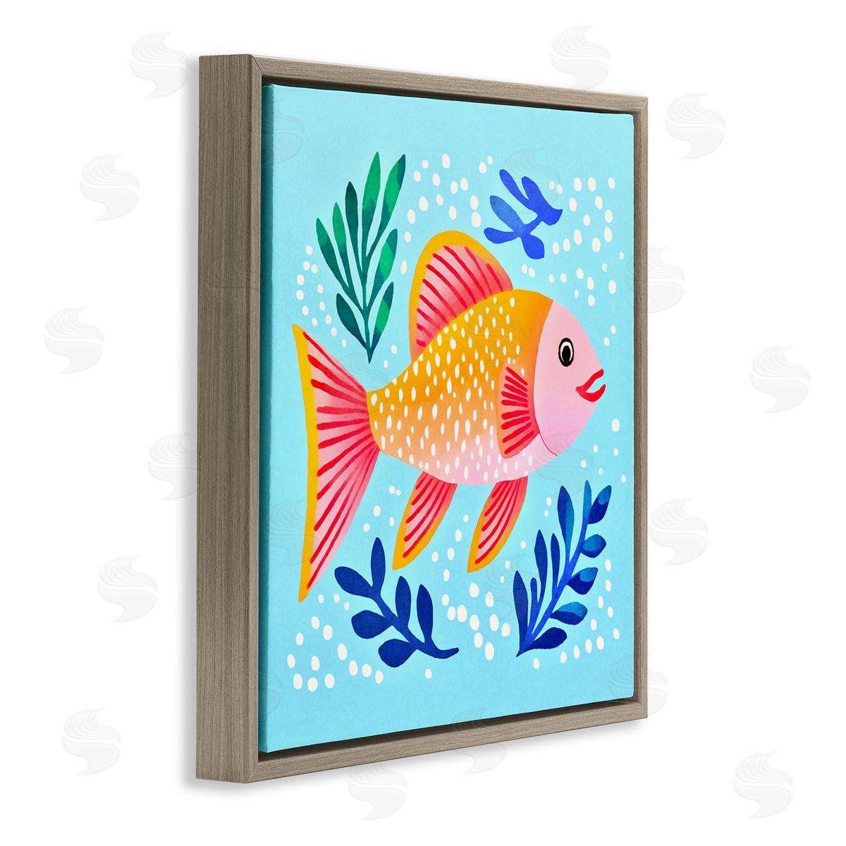 Andrea Haase Whimsical Fish & Seaweed Brown Floating Frame Canvas Wall Art Print
