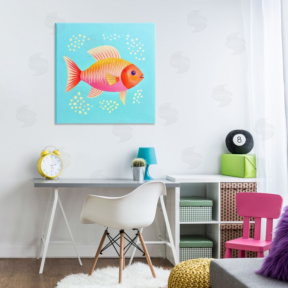 Andrea Haase Whimsical Orange Fish Canvas Wall Art Print in Room