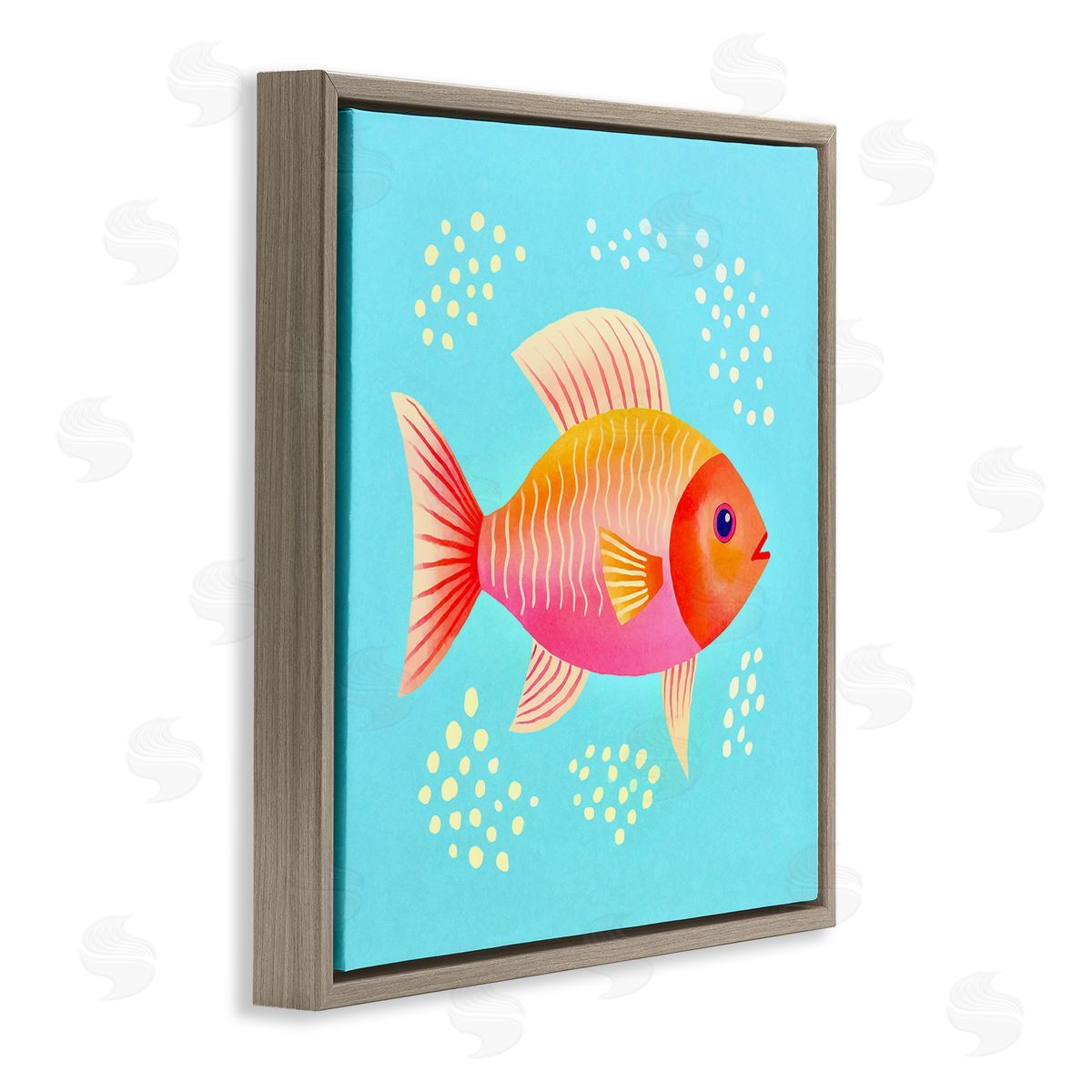 Andrea Haase Whimsical Orange Fish Brown Floating Frame Canvas Wall Art Print