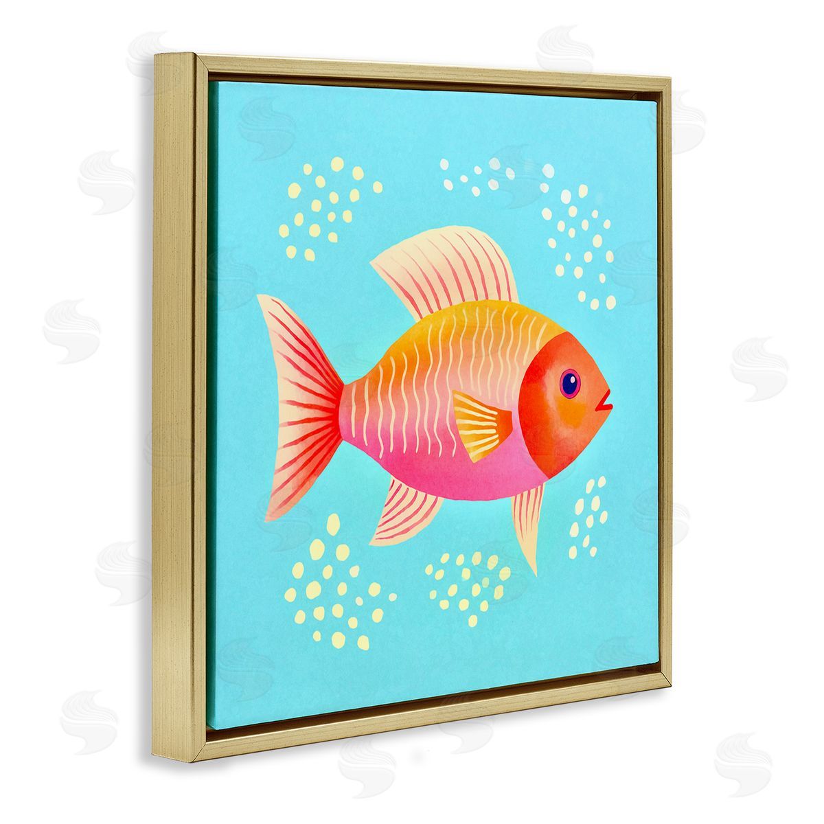 Andrea Haase Whimsical Orange Fish Gold Floating Frame Canvas Wall Art Print