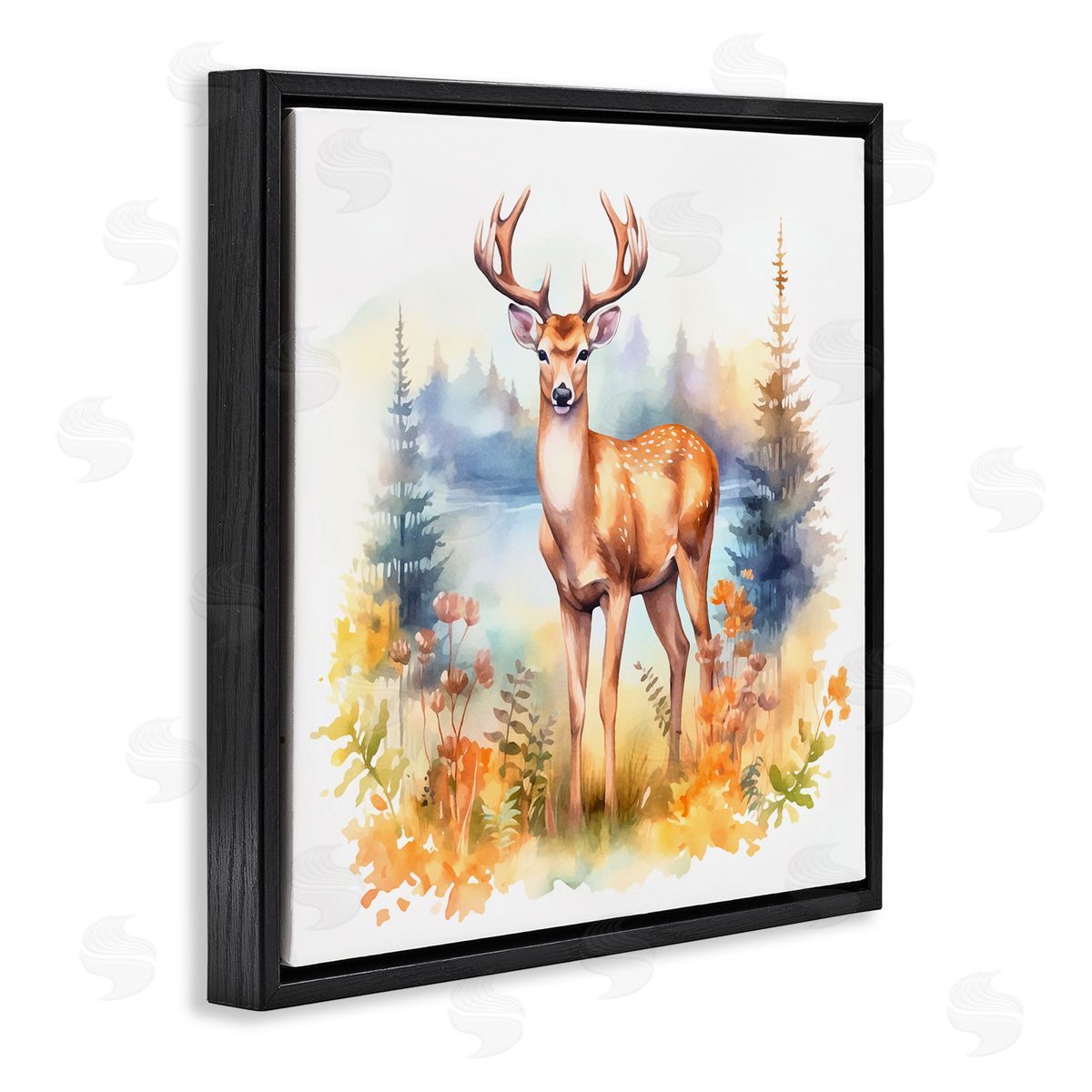 Andrea Haase Wild Deer in Forest Black Floating Frame Canvas Wall Art Print