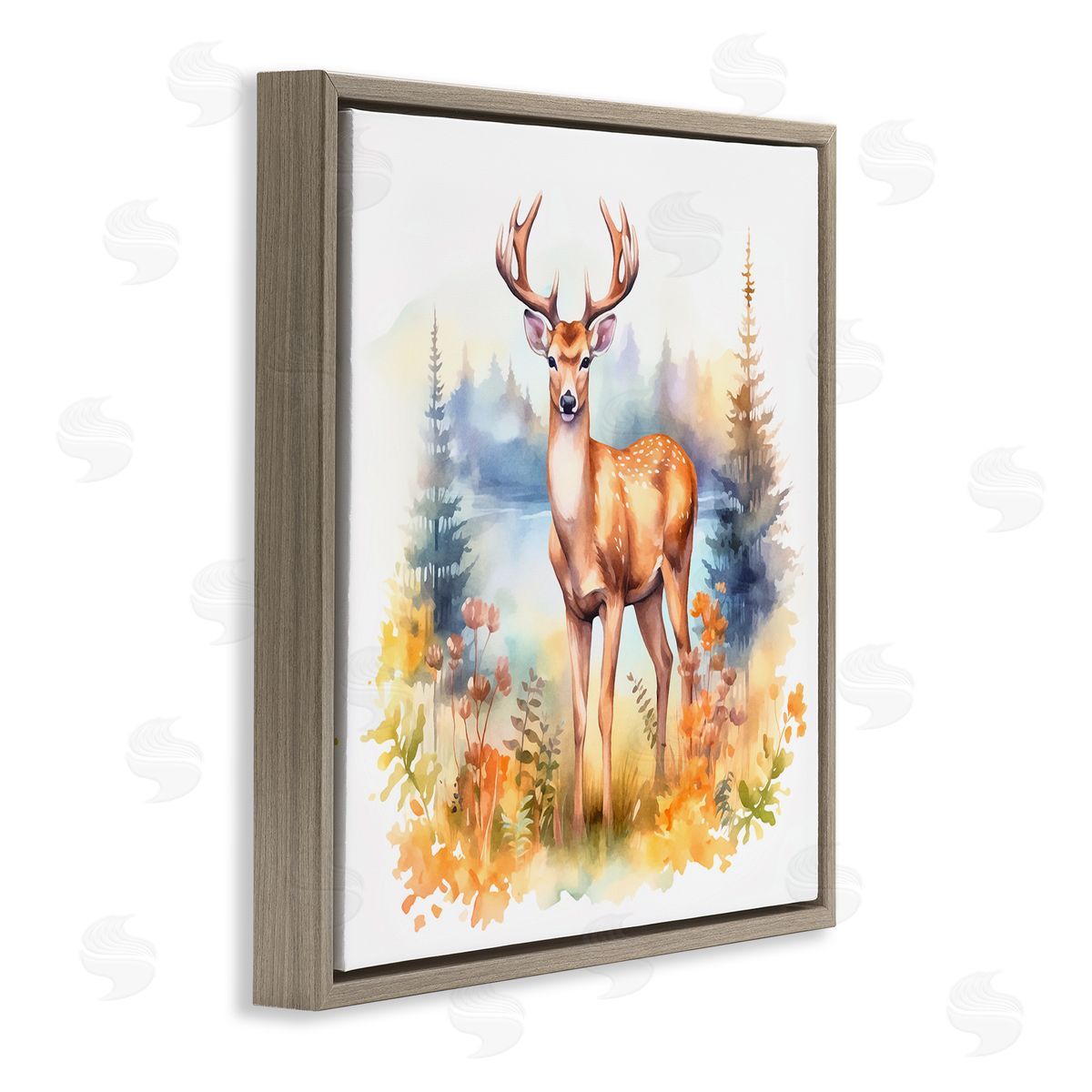 Andrea Haase Wild Deer in Forest Brown Floating Frame Canvas Wall Art Print