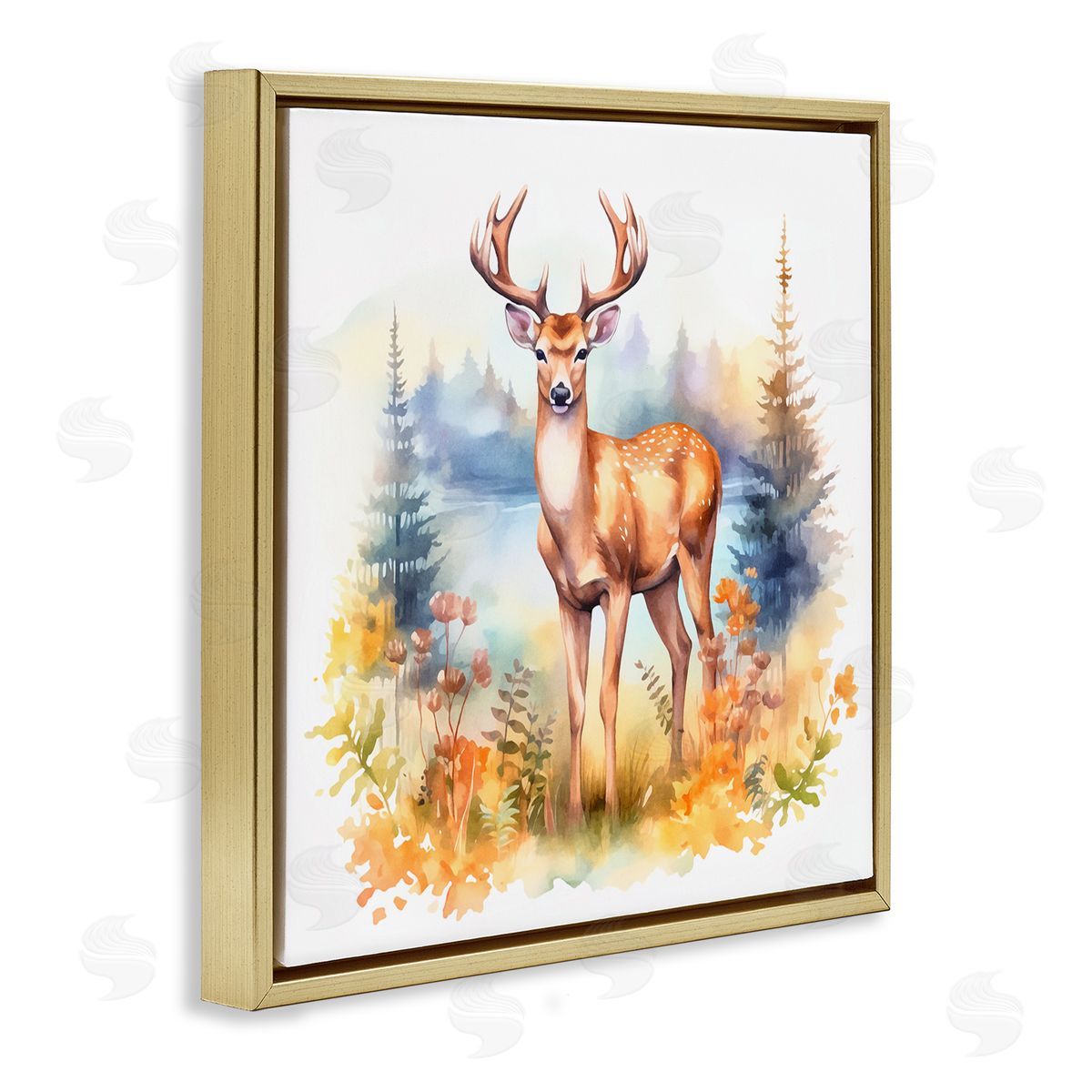Andrea Haase Wild Deer in Forest Gold Floating Frame Canvas Wall Art Print