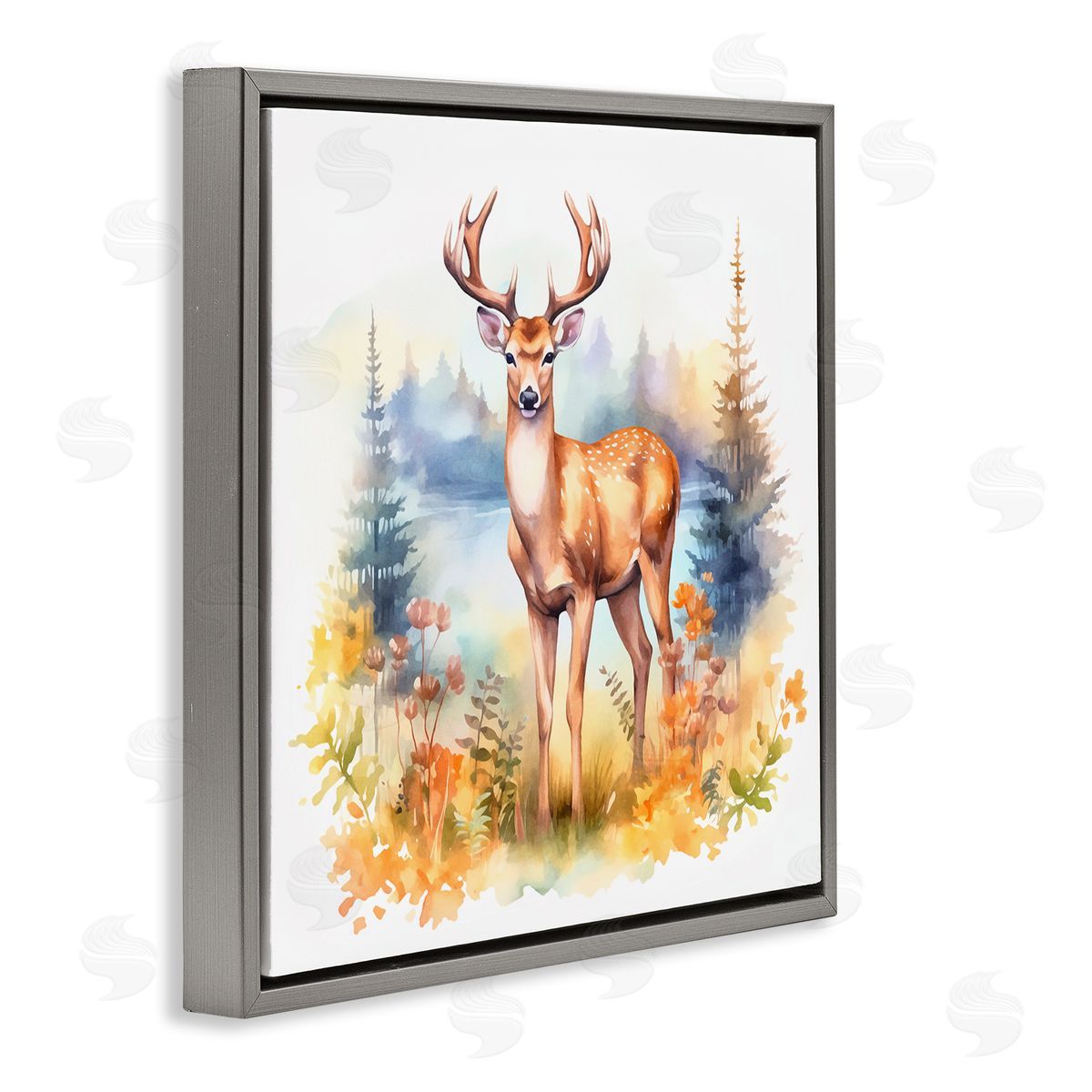 Andrea Haase Wild Deer in Forest Gray Floating Frame Canvas Wall Art Print