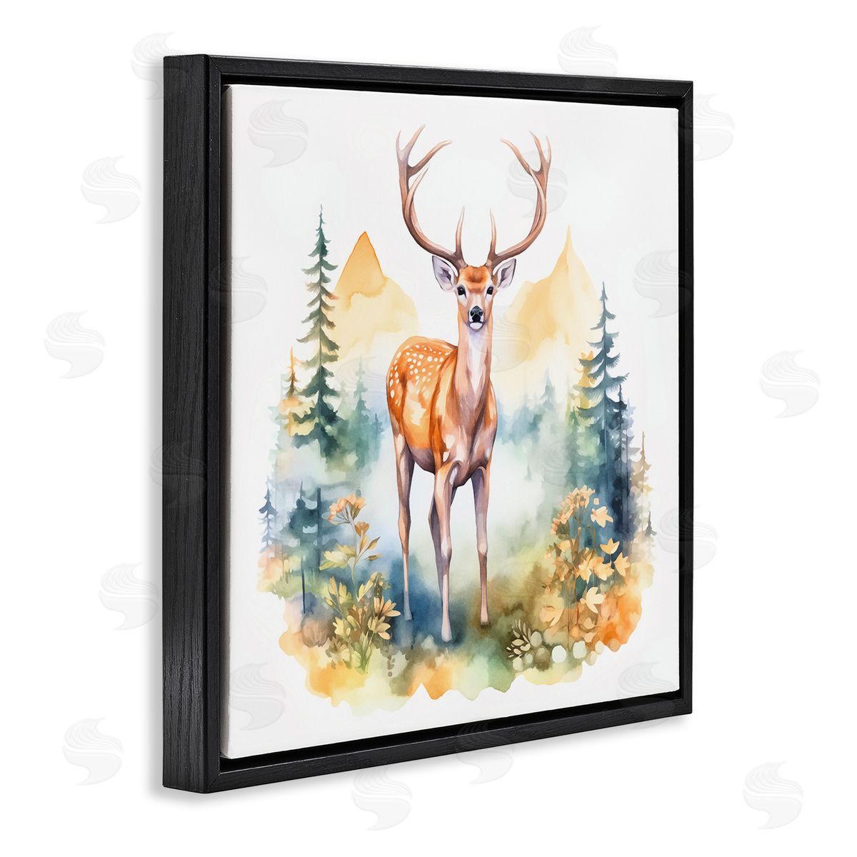 Andrea Haase Wild Deer with Mountains Black Floating Frame Canvas Wall Art Print